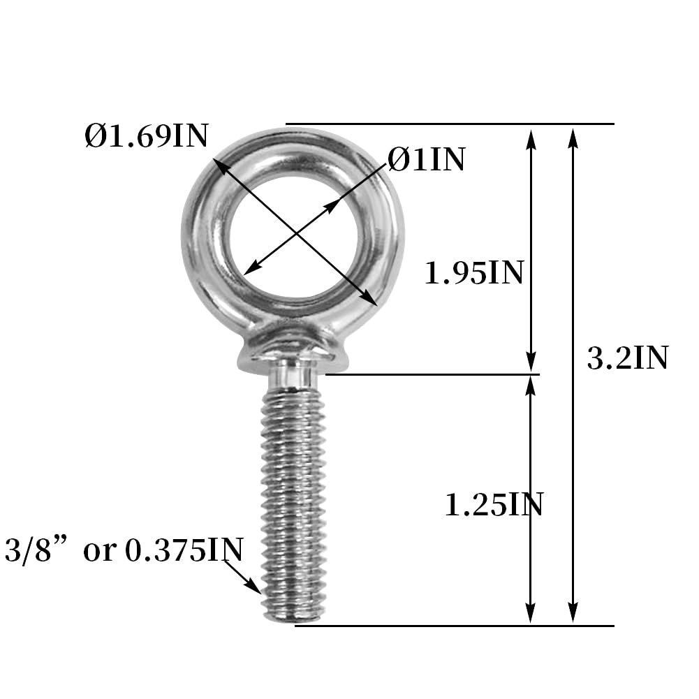 3/8"-16 x 1-1/4" UNC Lifting Shoulder Eye Bolts (5 Pack)