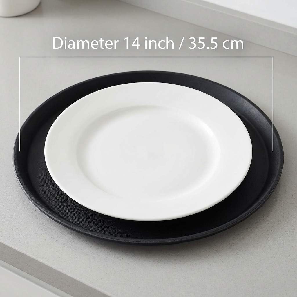 14-Inch Round Non-Slip Serving Tray Set – 4Pack Rubber Surface Drink & Meal Carrier for Home, Café & Catering