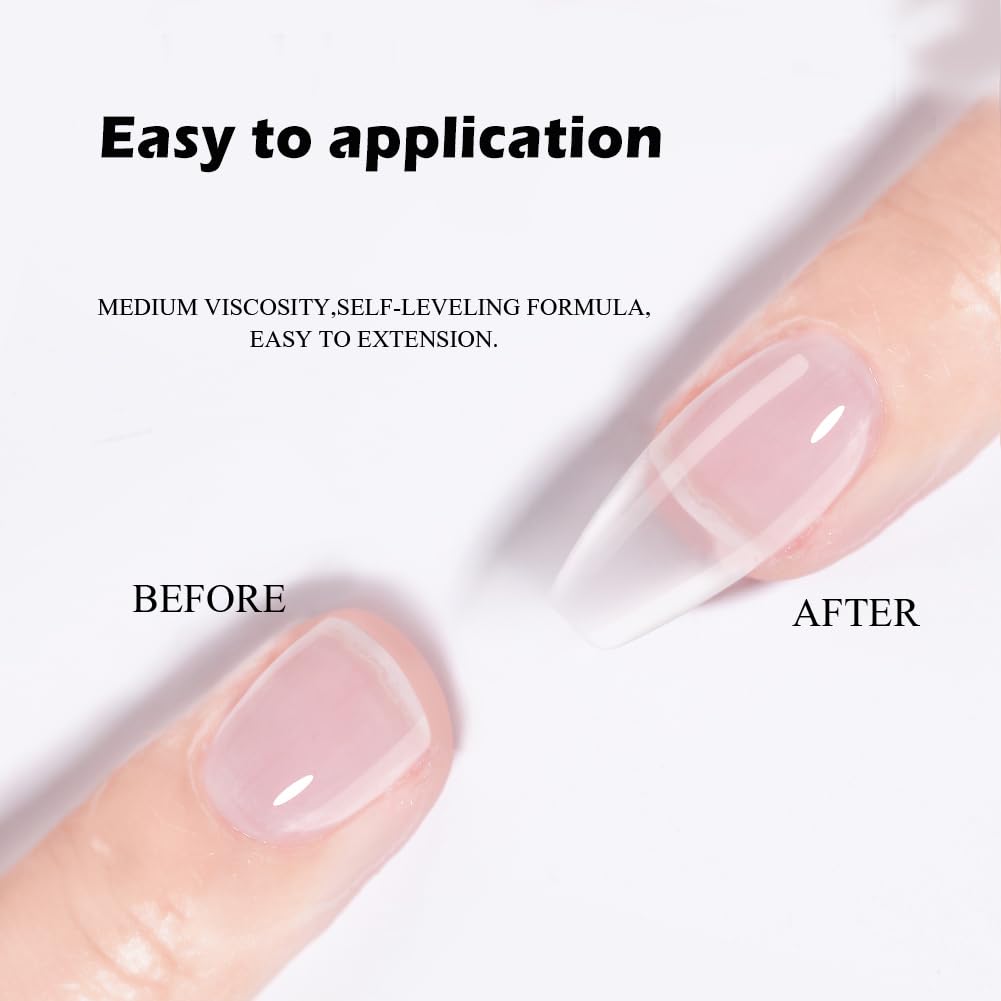 Builder Gel Top Coat For Nails 15ml, 5 in 1 Non Wipe Builder Hard Gel in a Bottle, High Gloss Shine No Wipe Top Coat