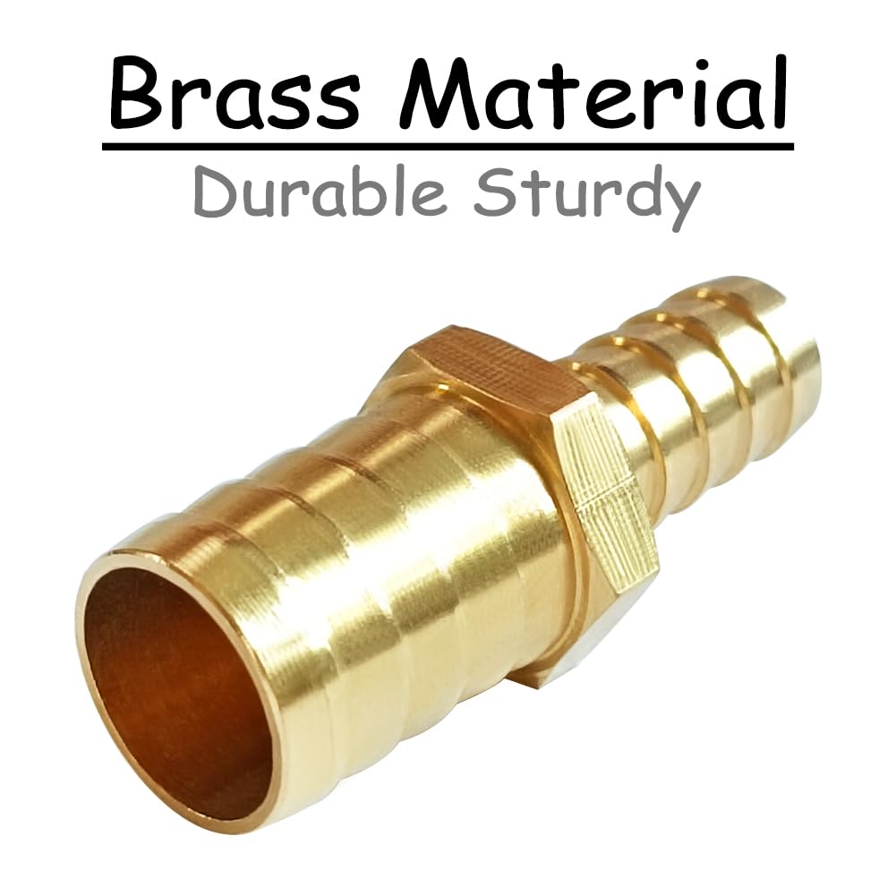 Uenede Brass 3/8" to 1/2" Barb Reducer Hose Barbed Fittings, 2PCS Hex