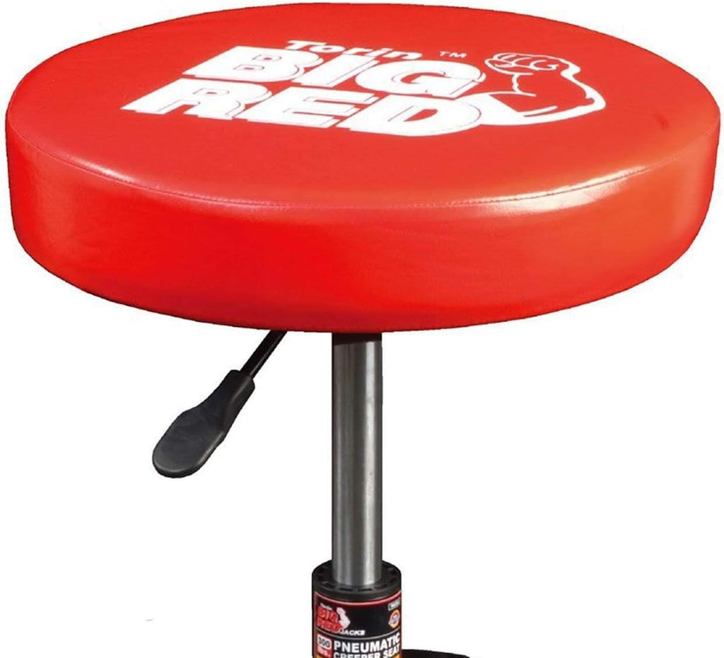 TR6350 Torin Rolling Pneumatic Creeper Garage/Shop Seat: Padded Adjustable Mechanic Stool with Tool Tray Storage, Red