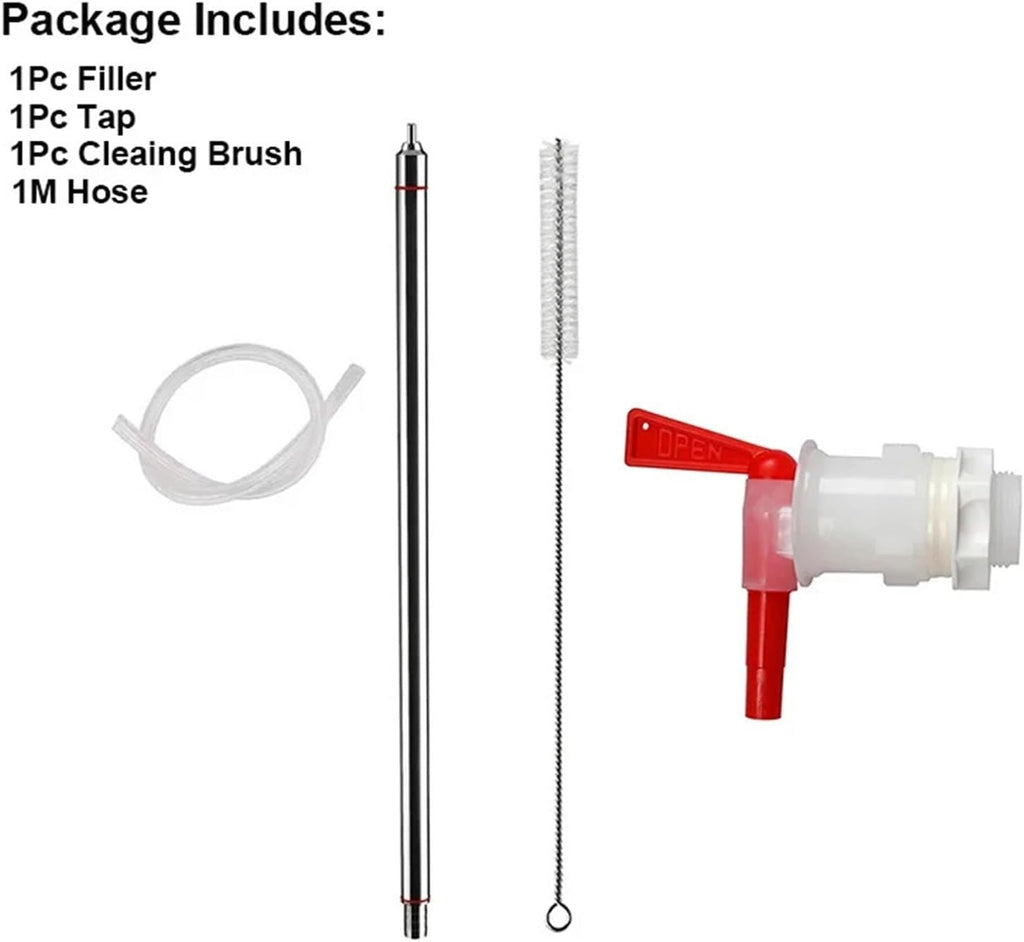 Home & Brewing 35cm Spring Load Beer Bottle Filler Kit,Bottling Bucket Spigot &Brush & 1M Hose,Stainless Steel Wine