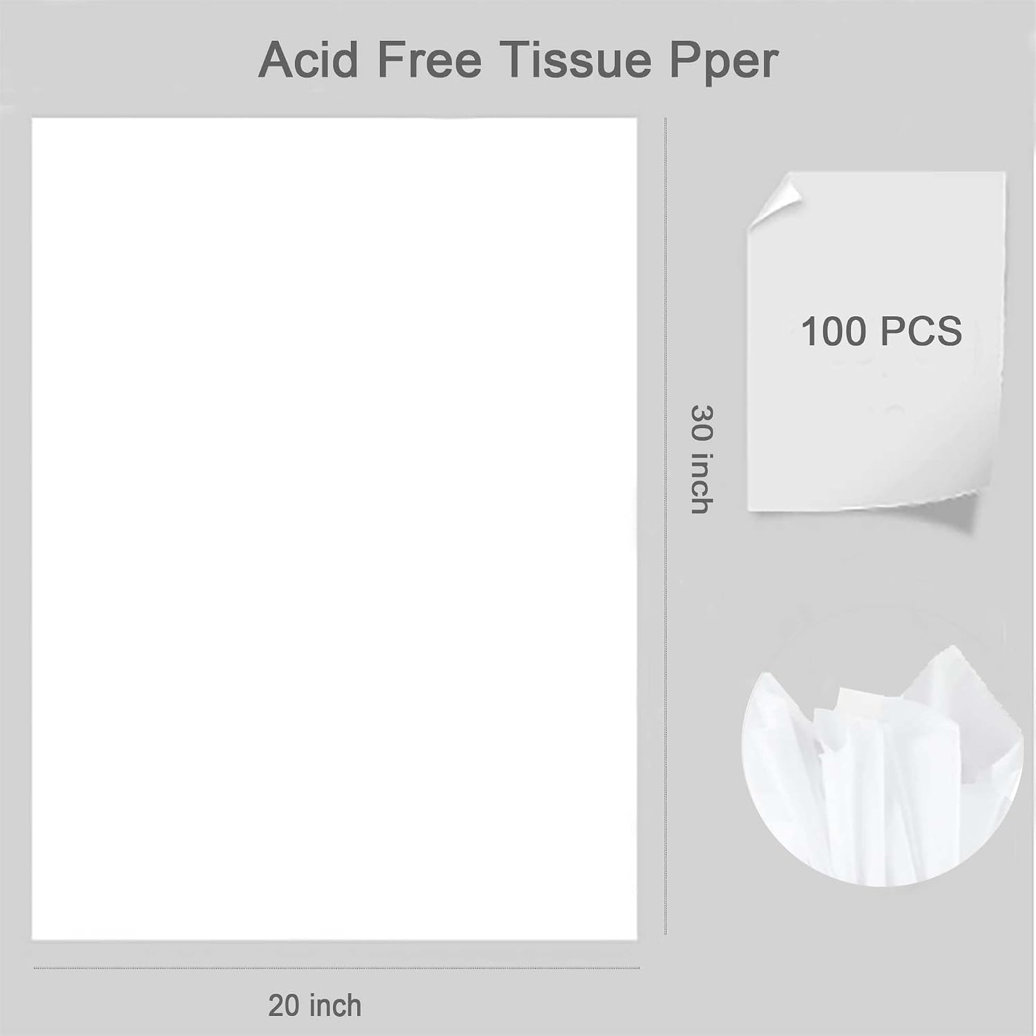 100 Sheets 20" x 30" Acid Free Archival Tissue Paper for Storage, Acid-Free Wrapping Tissue Paper White Unbuffered No