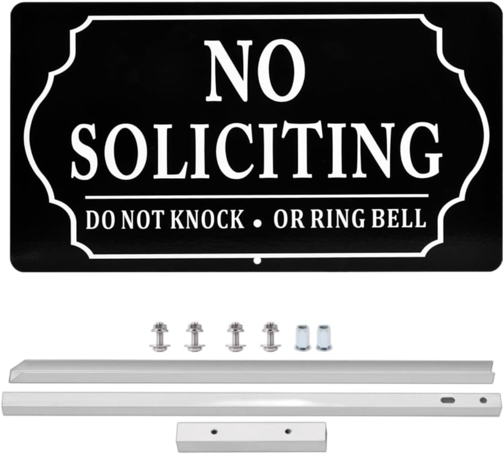 No Soliciting Sign for House with Metal Stake, 7 x 13 Inch/35 Inch High, Do Not Knock or Ring Bell, Aluminum Yard