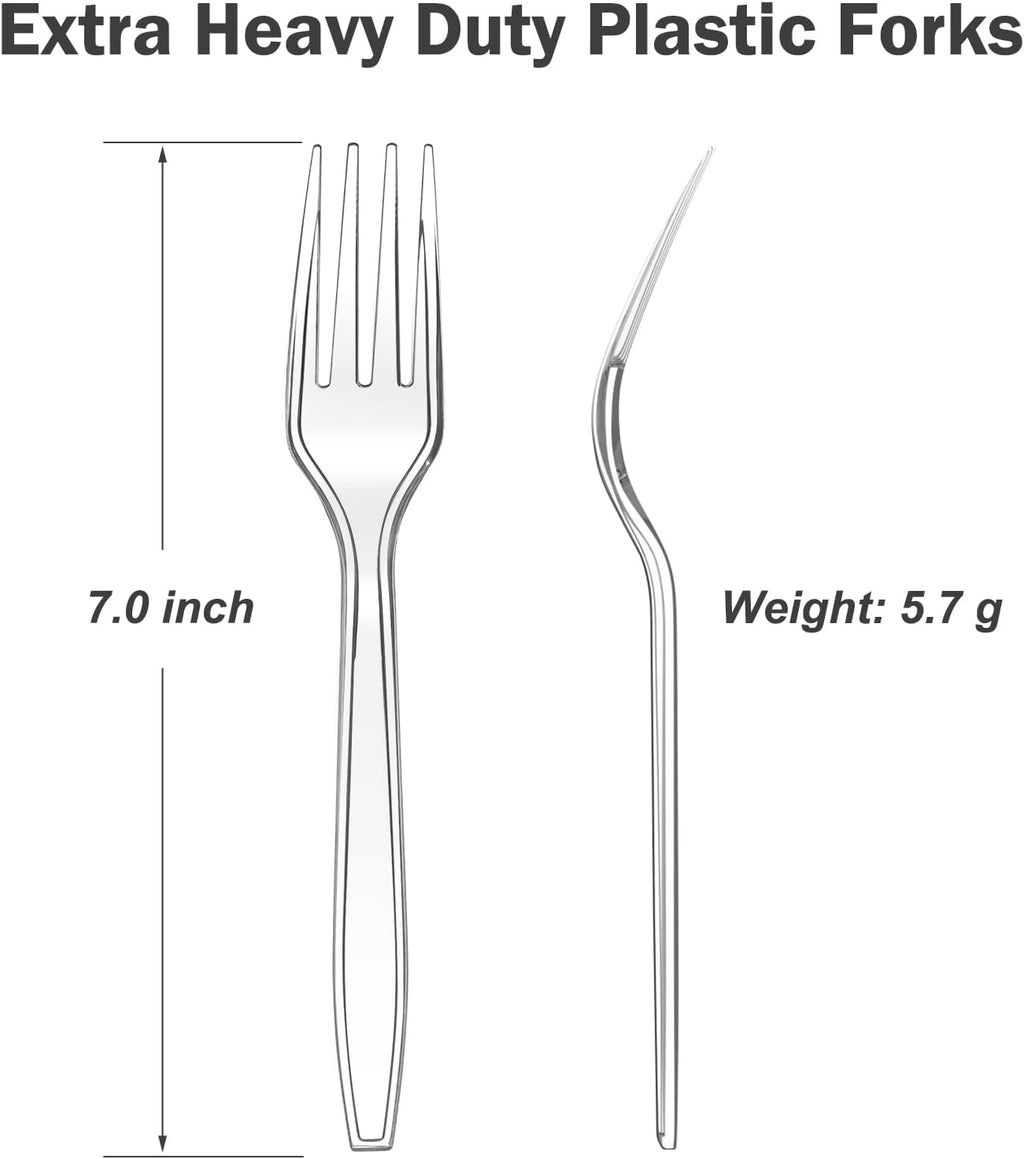 100 Count Extra Heavy Duty Clear Plastic Forks Disposable