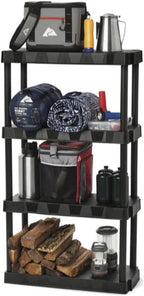 Heavy Duty 4-Tier Storage Shelving Unit, Black Plastic, 30 Inch Wide x 56.2 Inch High, 280 lb Capacity, Tool-Free