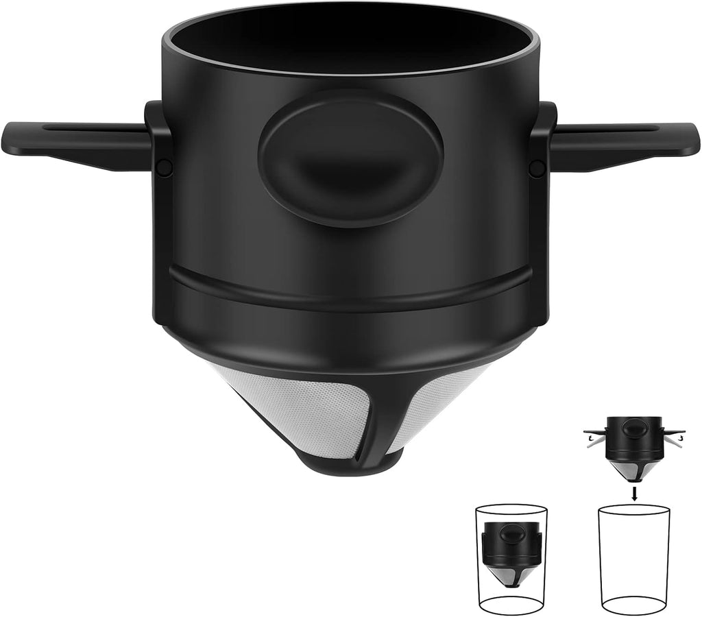 Pour Over Coffee Maker,Portable Stainless Steel Reusable Coffee Filter, Mini Collapsible Paperless Single Serve 1 Cup