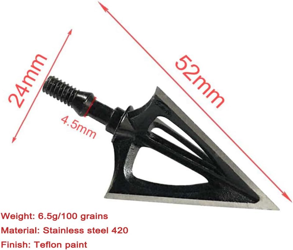 Fixed Blade Broadheads 100 Grain, 6 Pack Hunting Arrowheads | 420 Stainless Steel 3 Razor Blades, Spin Tested, Fit