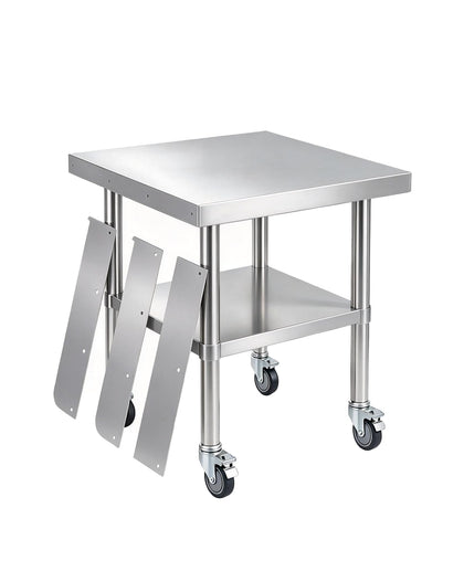 Stainless Steel Prep Work Table with Wheels, 24 x 24 in, 3 Splash Guards