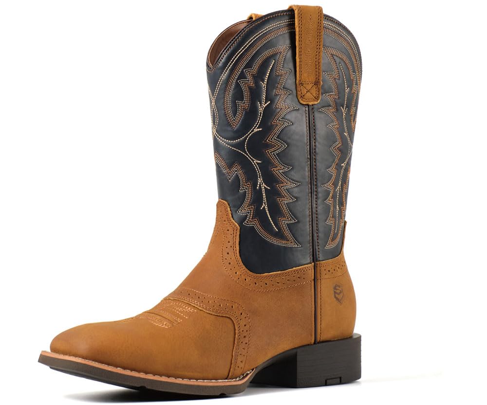 Men's Cowboy Boots, Square Toe Pull On Soft Toe Western Boot