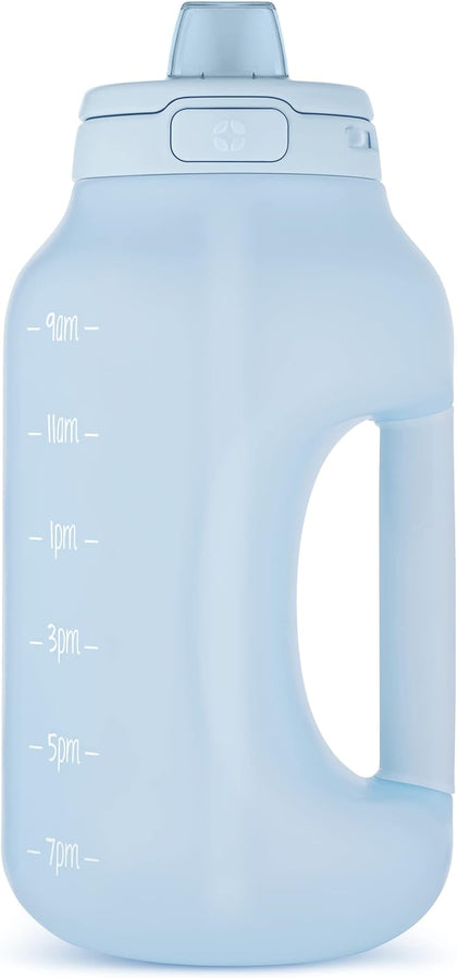 Hydra 64oz Half Gallon Water Jug with Handle and Motivational Time Markers for All Day Hydration, Plastic Reusable