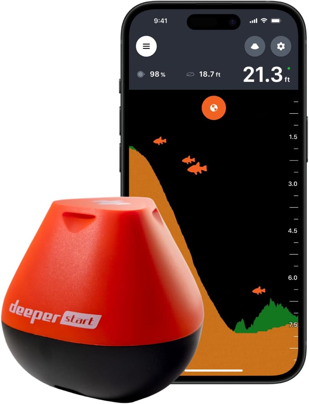 Start Fish Finder - Portable and Depth Finder for Recreational Fishing from Dock, Shore, Bank or Kayak | Castable