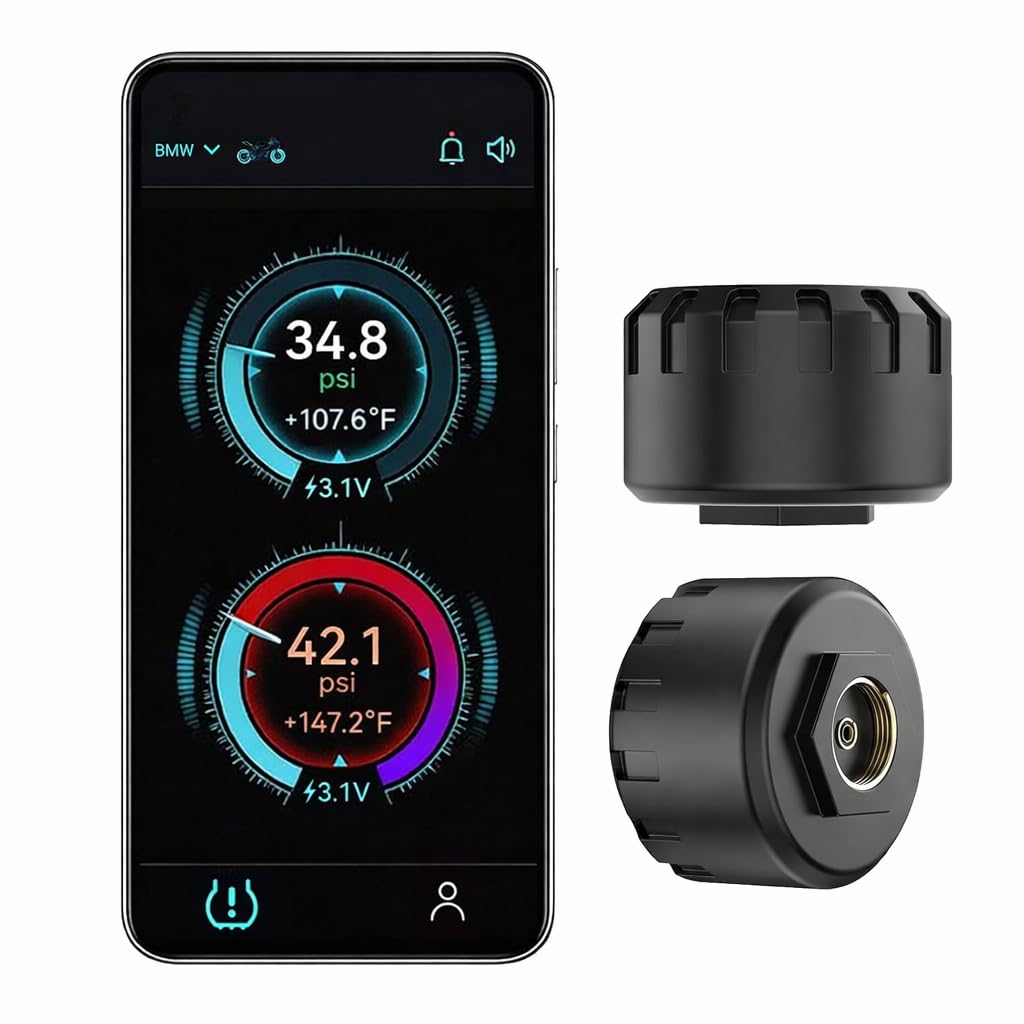 Motorcycle Tire Pressure Monitoring System, Bluetooth TPMS for Motorcycles – Real-Time Tire Pressure & Temperature