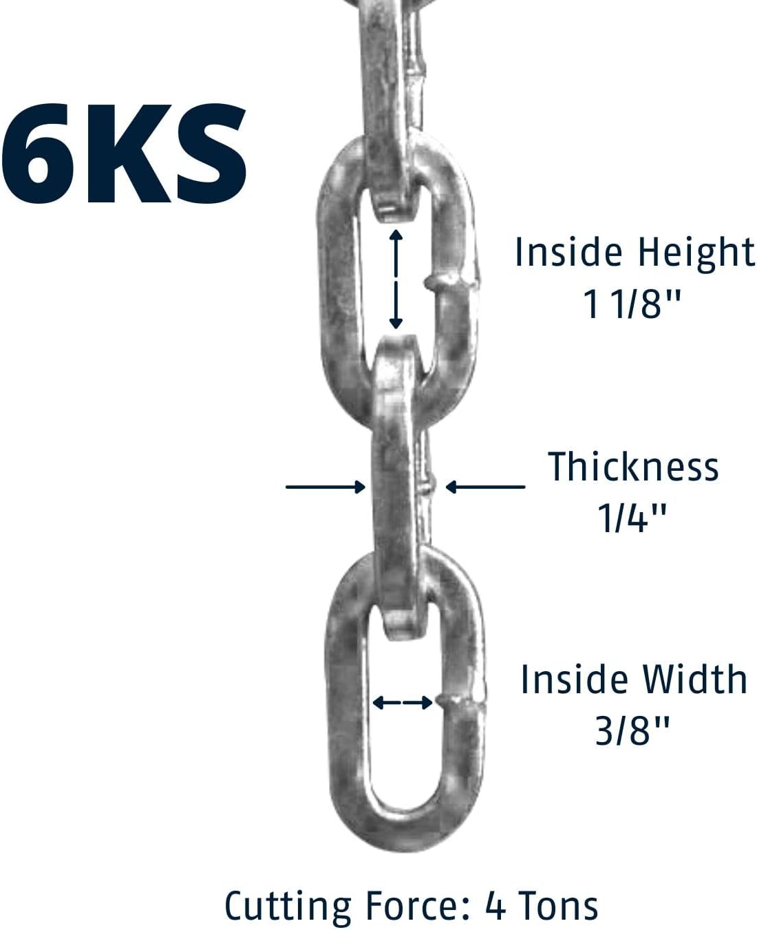 Hardened Steel 6KS 2 Foot x 1/4" Thick Square Security Chain | for Bikes, Containers, Trailers, ATV's, Motorcycles