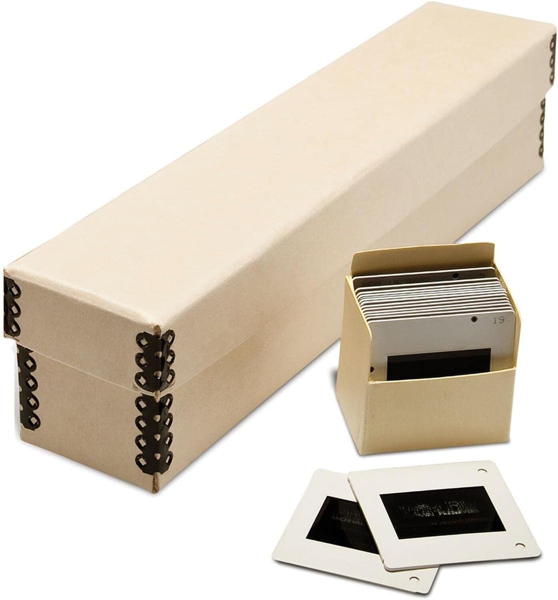 Slide Storage Box with 8 Archival Slide Bins, 11.38x2.00x2.38, Tan