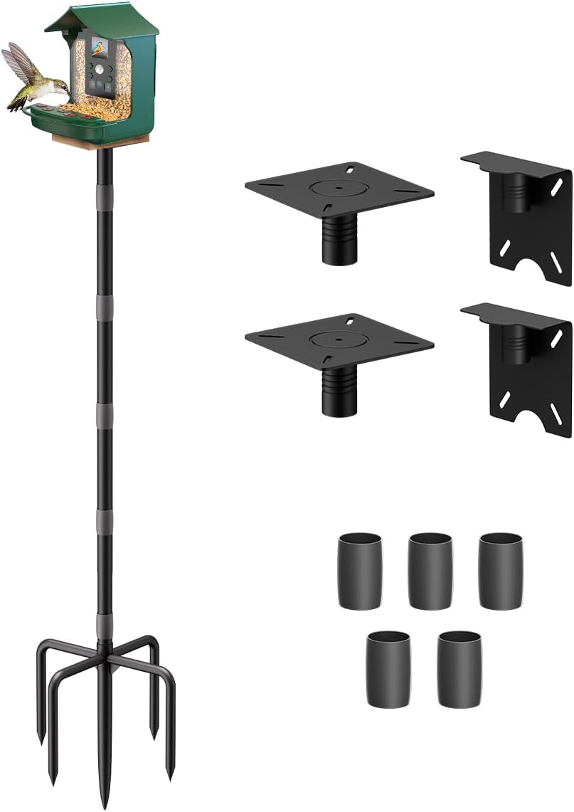 90inch Upgrade Bird House Pole | for Outdoor Bird Feeder Bath, Heavy Duty Adjustable with 4 Plates & 5 Prong Base for