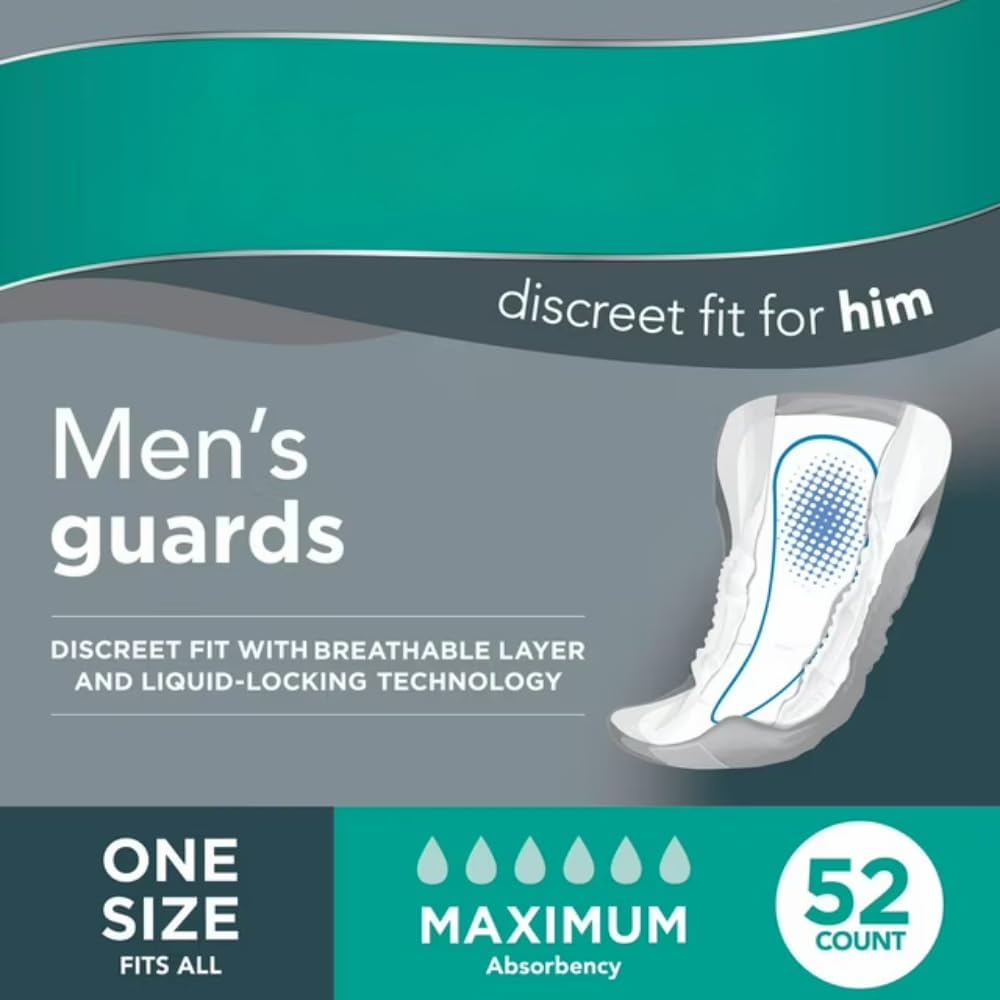 Adult Incontinence Guards for Men, Maximum Absorbency, 52 Count