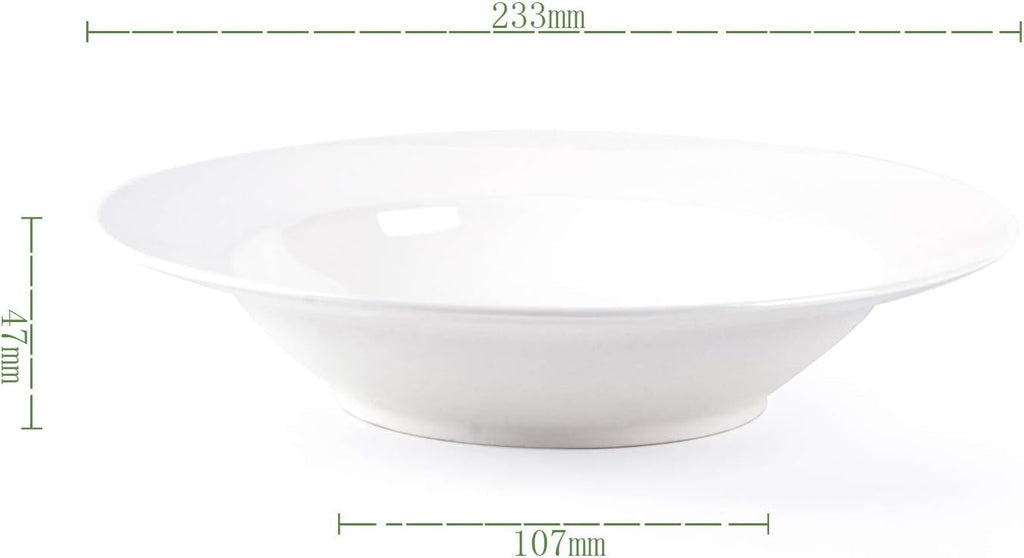 Wide Rim Bone China Commercial Grade Restaurant Elegance White Soup Plate 9"/Pasta Bowl 12oz, Case of 6