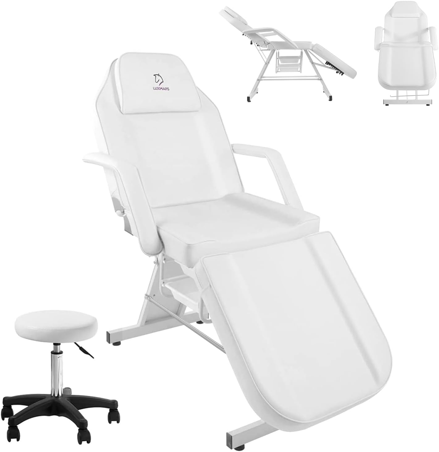 Facial Chair,73″ Tattoo Chair for Client,3-Section Adjustable Massage Table with Stool,Multipurpose Beauty Beds Salon
