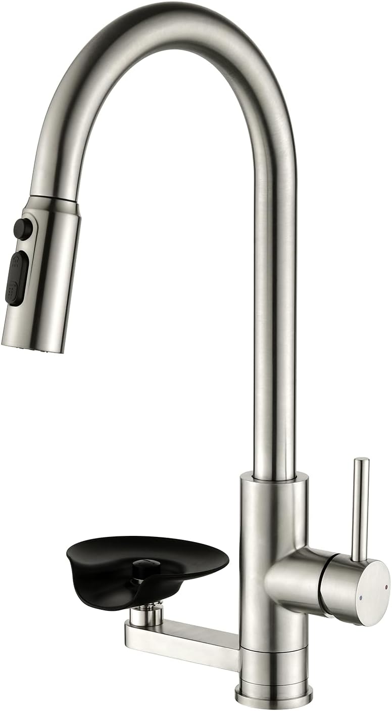 Kitchen Faucet with Cup Washer Pull Down Sprayer Stainless Steel Kitchen Sink Faucet with Deck Plate Glass Rinser