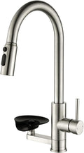 Kitchen Faucet with Cup Washer Pull Down Sprayer Stainless Steel Kitchen Sink Faucet with Deck Plate Glass Rinser