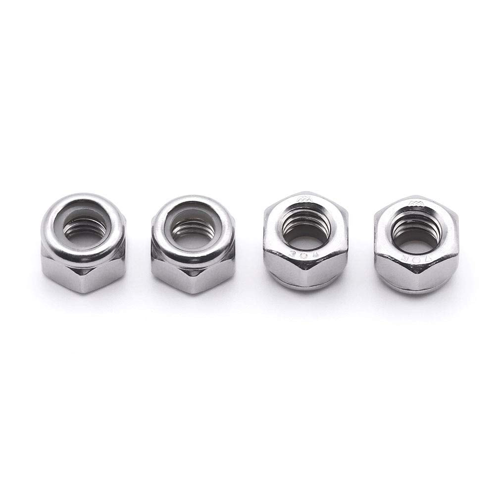 #10-24 Nylon Lock Nuts, 304 Stainless Steel (18-8) Hex Insert Locknuts, UNC Coarse Thread, Precision Nuts for 3D Printers & Electronics, 50 Pack