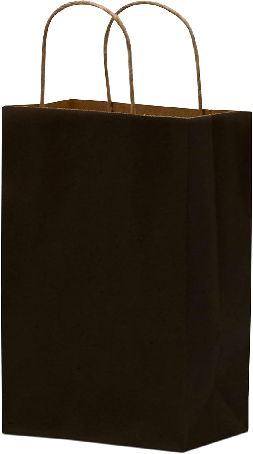 Retail Bags for Small Business, 6x3x9 Inch, 100 Pack | Extra Small Black Gift Bags Bulk with Handles for Shopping