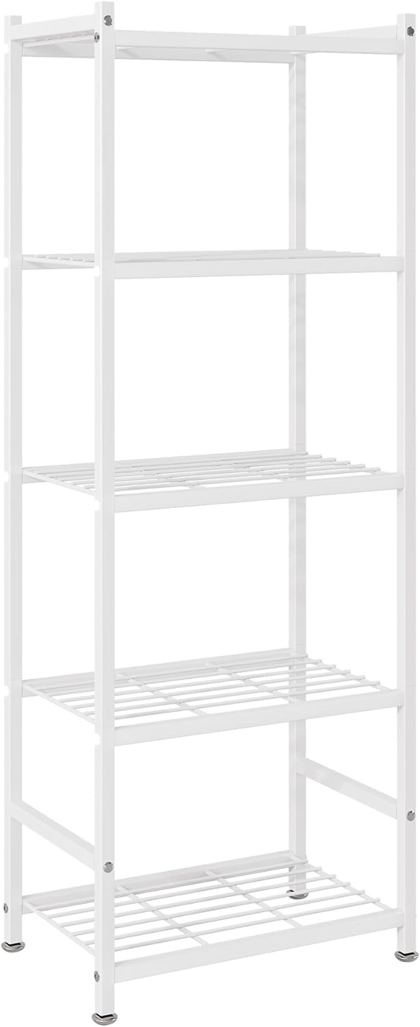 Small Storage Shelves, 5-Tier Metal Shelving Unit with Adjustable Feet, Compact Shelf Organizer for Garage, Kitchen