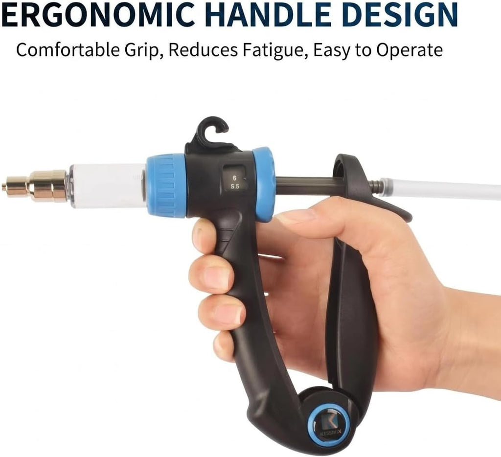 2-in-1 Veterinary Syringe & Oral Drencher Set, 0.5-10ml Adjustable Continuous Injector with Long Suction Needle &