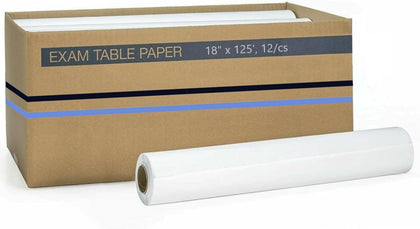 12/Rolls 21" x 125' Medical Exam Table Paper Crepe, White Large Barrier Protection - Latex Free
