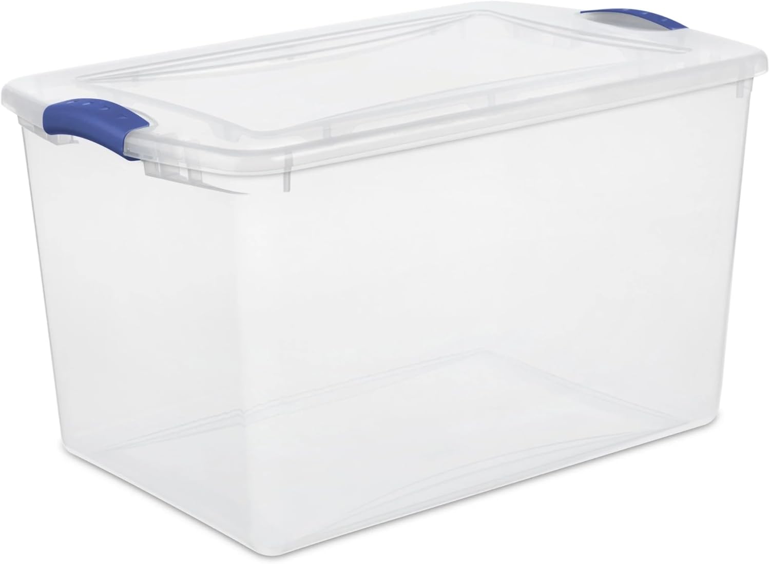 Large Storage Bin, 66 Quart Clear Plastic Storage Container with Latch Lid, Blue Latch