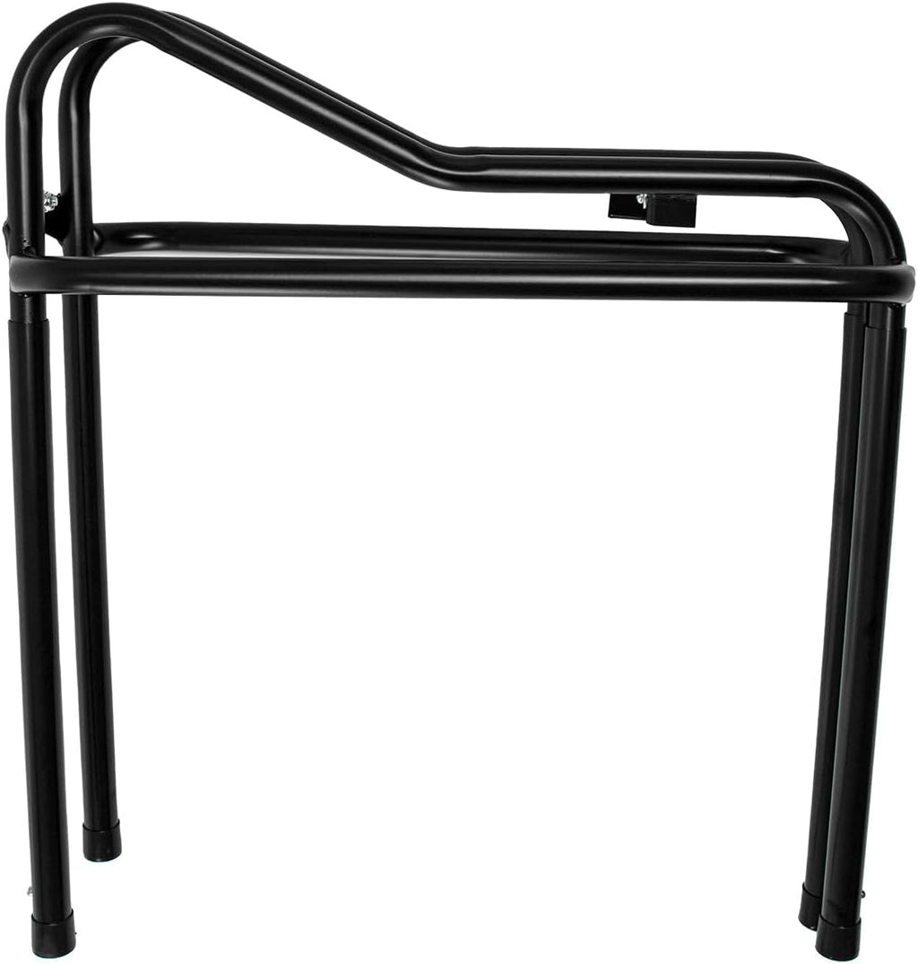 Adjustable Saddle Stand, Black Enameled Steel, Collapsible for Storage, Height 20 to 32 Inches, Portable for Car
