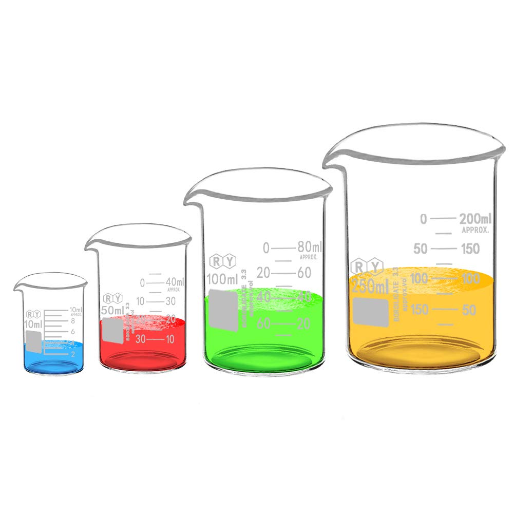 4-Piece Borosilicate Glass Beaker Set, 10-250 mL