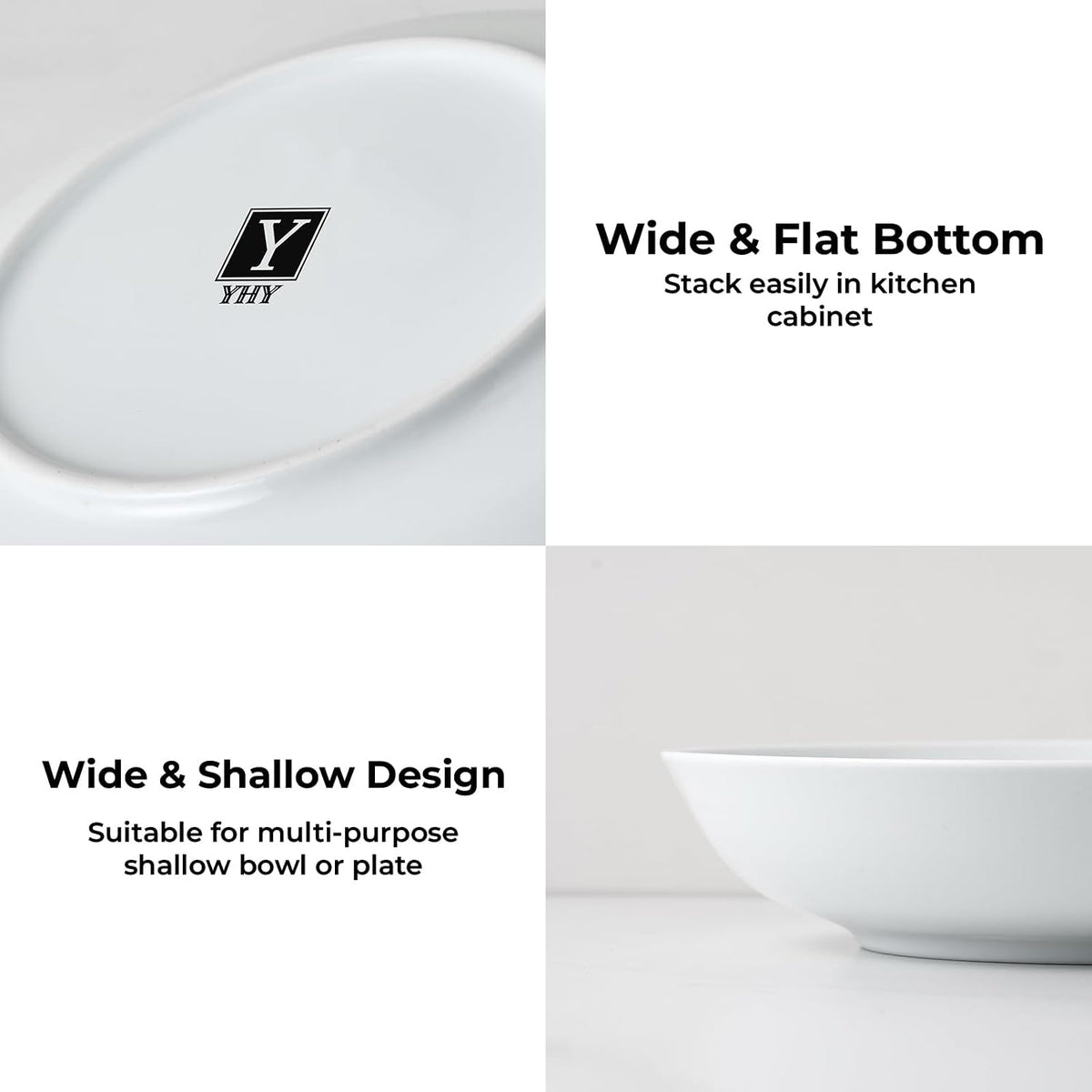 9" Pasta Bowls, 40oz Large Salad Bowls Set of 6, Wide Shallow Ceramic Bowls for Serving Soup, White Dinner Plates Set