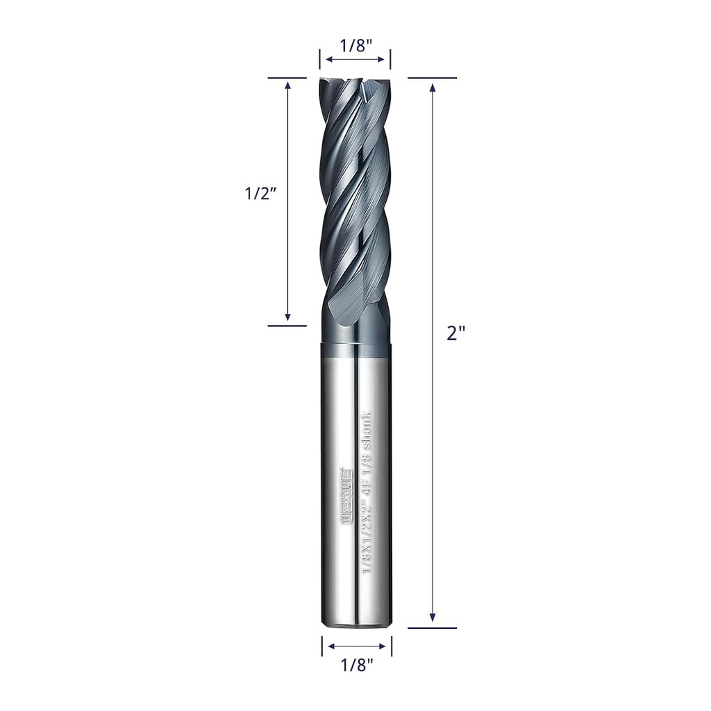 Tools Carbide End Mill Square Milling Cutter for Cutting Alloy Steels,Cast Iron, Hardened Steel - 4 Flute Cutting Tools 1/8 Shank (1/8-2" 4PCS)