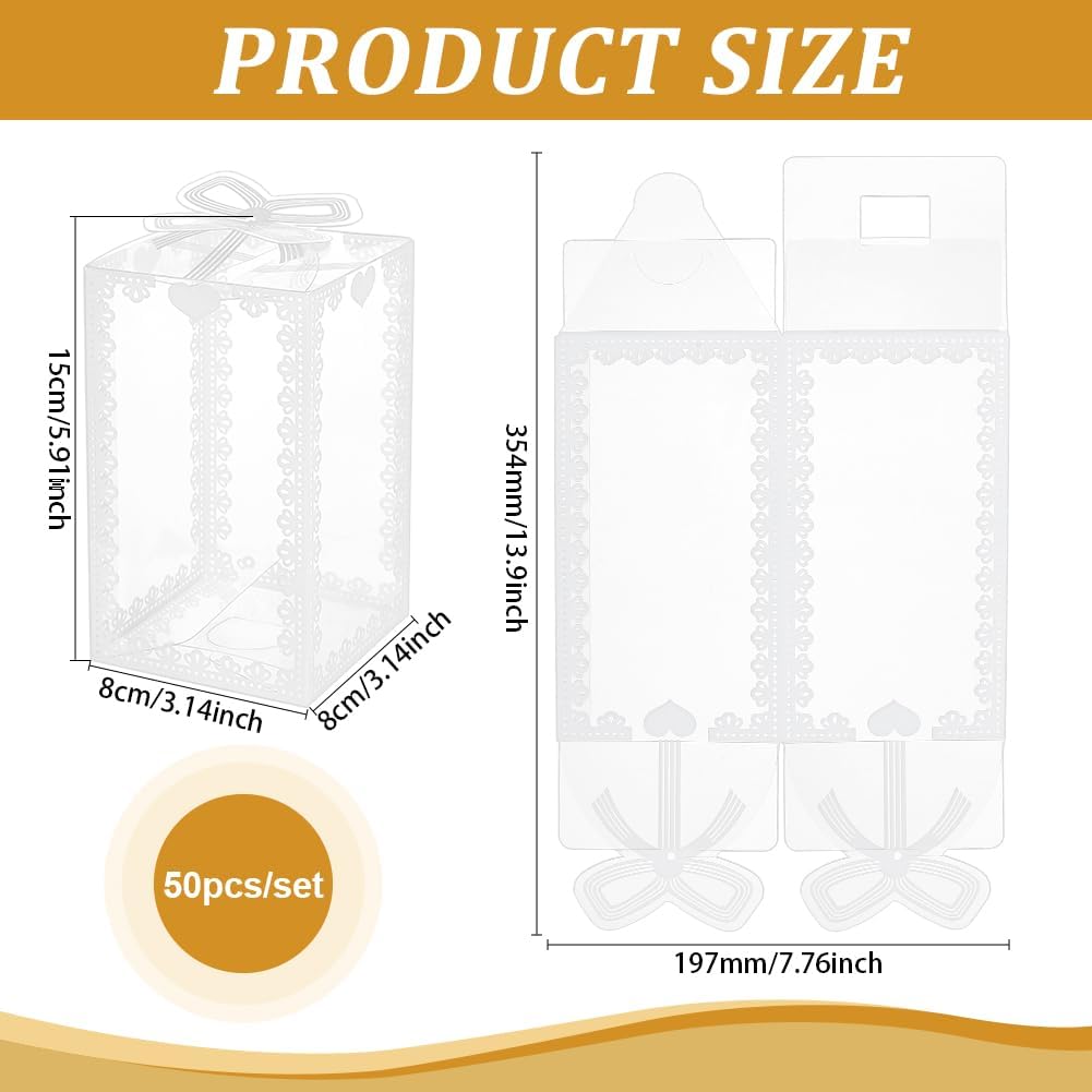 50Pcs 3x3x5.9inch Transparent PVC Favor Boxes
