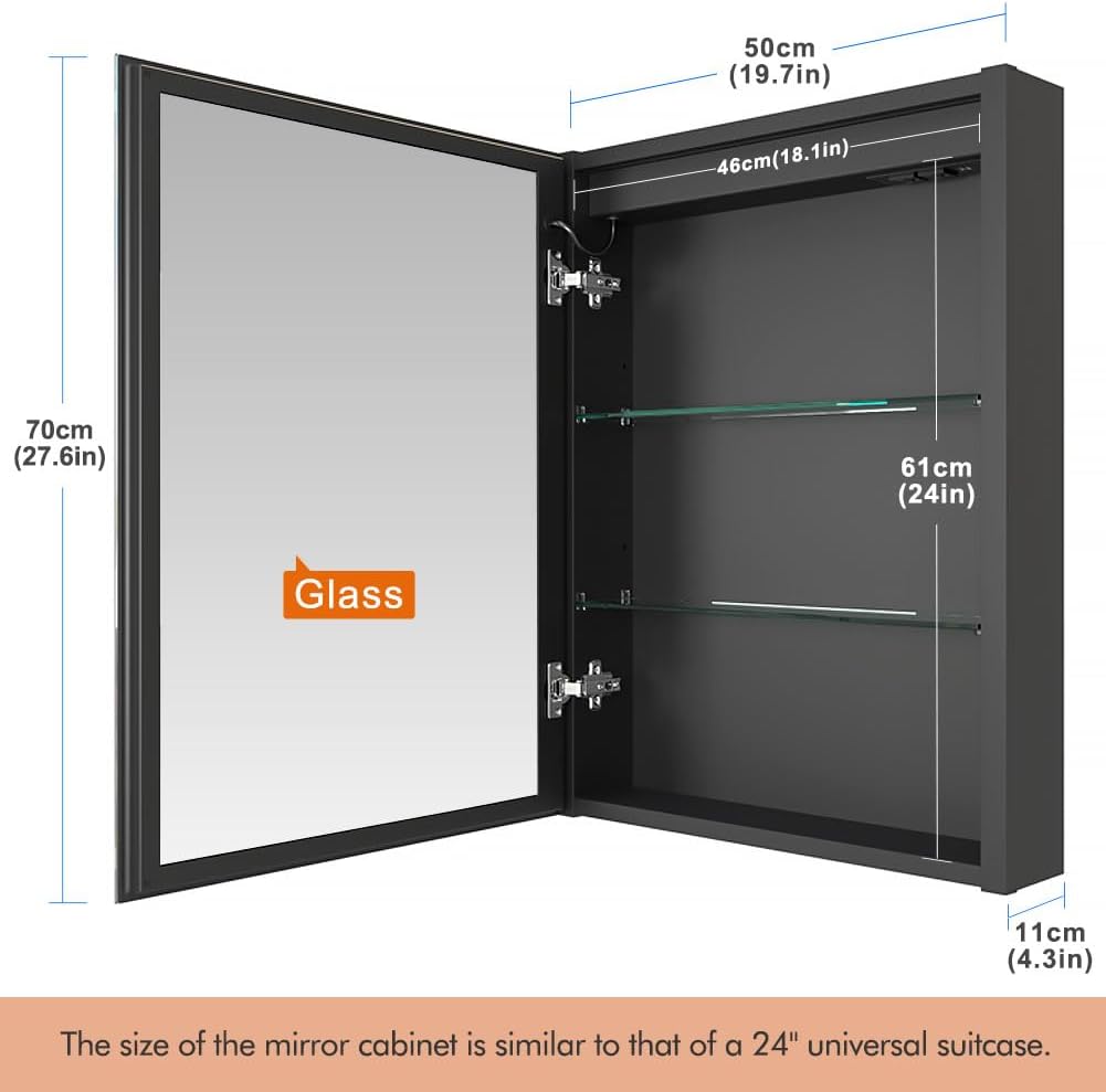 LED Bathroom Mirror Cabinet, Light Adjustment, Anti-Fog, Sockets&USBs