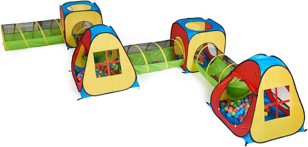 8 in 1 Pop Up Kids Play Tent with 4 Tunnel, Indoor/Outdoor Playhouse | Baby Tunnel, Tunnel Toys for Toddlers 1-3