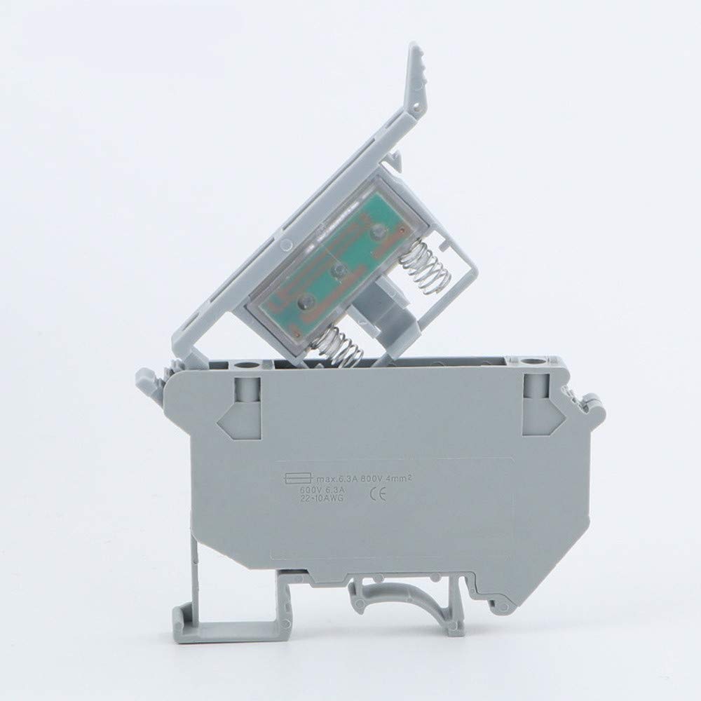 5pcs UK5-HESI (UK5RD) LED indicated DIN Rail Fuse Holders Disconnect Terminal Blocks Screw Clamp DC 24V - Gray