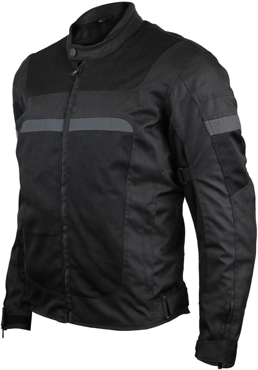 Mens Advanced All-Season Reflective Mesh & Textile Motorcycle Jacket w/CE Armor & Removable Liner