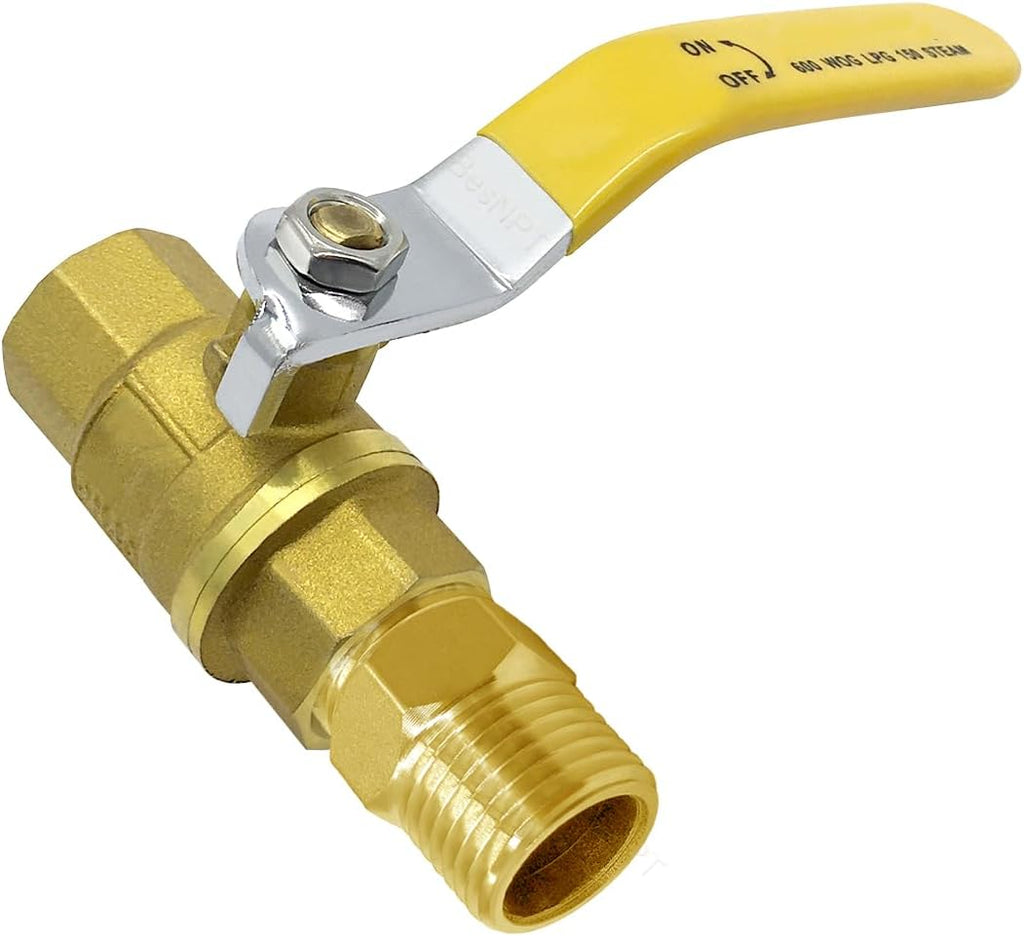 Brass 1/2" FNPT Shut-Off Ball Valve and 1/2" MNPT Nipple Connector