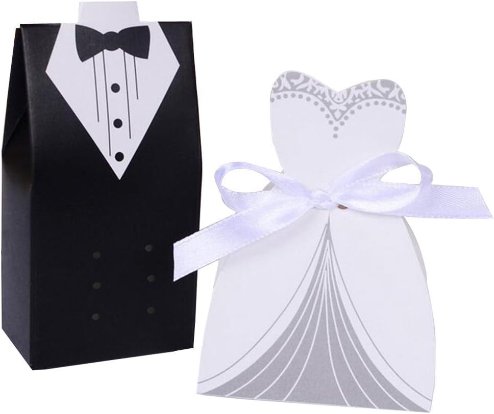 Wholesale Wedding Favors Wedding Party Favor Boxes Creative Tuxedo Dress Groom Bridal Candy Gift Box with Ribbon 100pcs