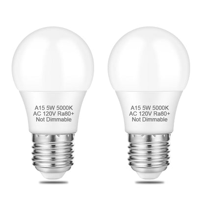 2 Pack A15 5W 120V E26 Base 5000K LED Refrigerator Light Bulb