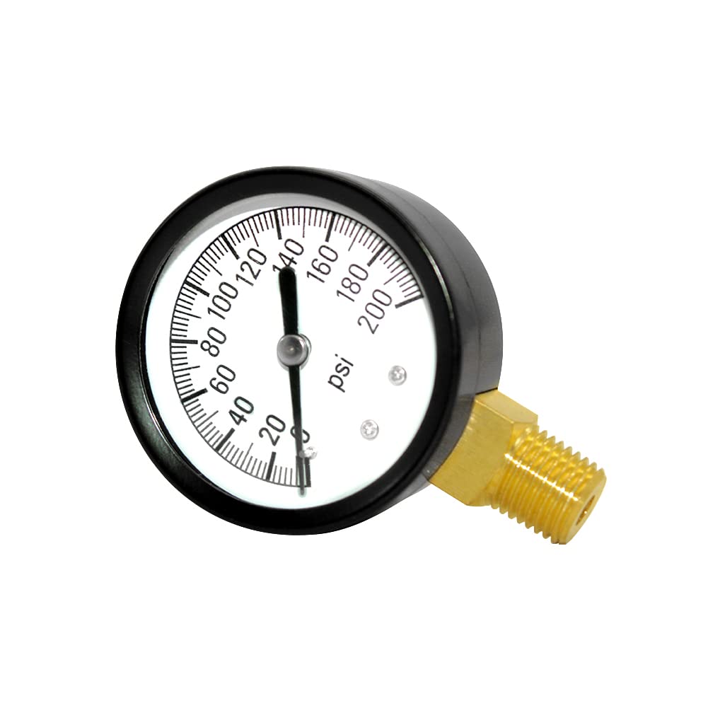 Joywayus Pressure Gauge 0 to 200 PSI Brass 1/4" Male NPT Thread Lower Mount, Multiple Function