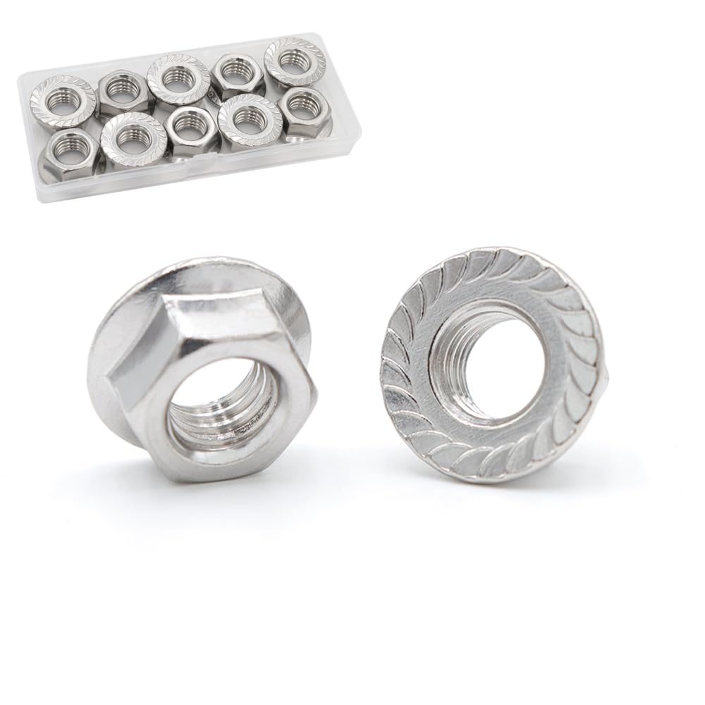 1/2-13 Flange Nut,10 Pack,304 Stainless Steel Hex Serrated Flange Lock Nut