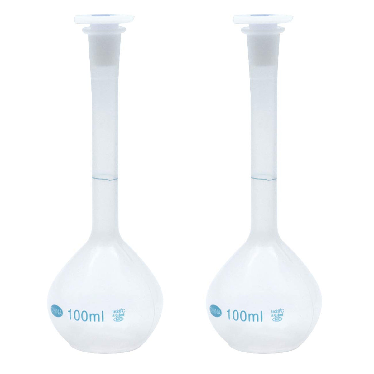 2Pcs 100ml Plastic Lab Volumetric Measuring Flasks with Snap Caps