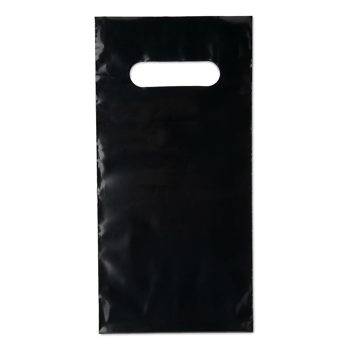 Plastic Merchandise Bag with Die Cut Handle, 6" x 12" Size, 2 Mil Bag, 100 Pack, Black