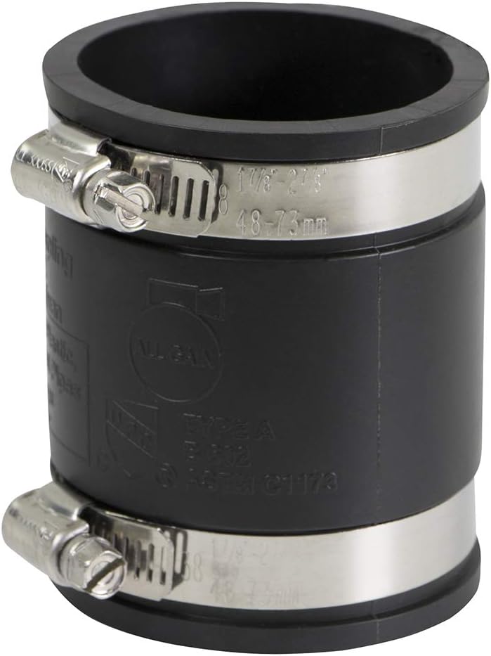 Supply Giant 6I47 Flexible PVC Coupling with Stainless Steel Clamps, 2.4" Inner diameter for 2" Nominal Pipe, Black