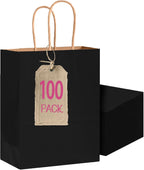 100-Pack Medium Size Gift Paper Bags with Handles Bulk 10.6"x8.3"x4.3" Black Party Kraft Shopping Bags