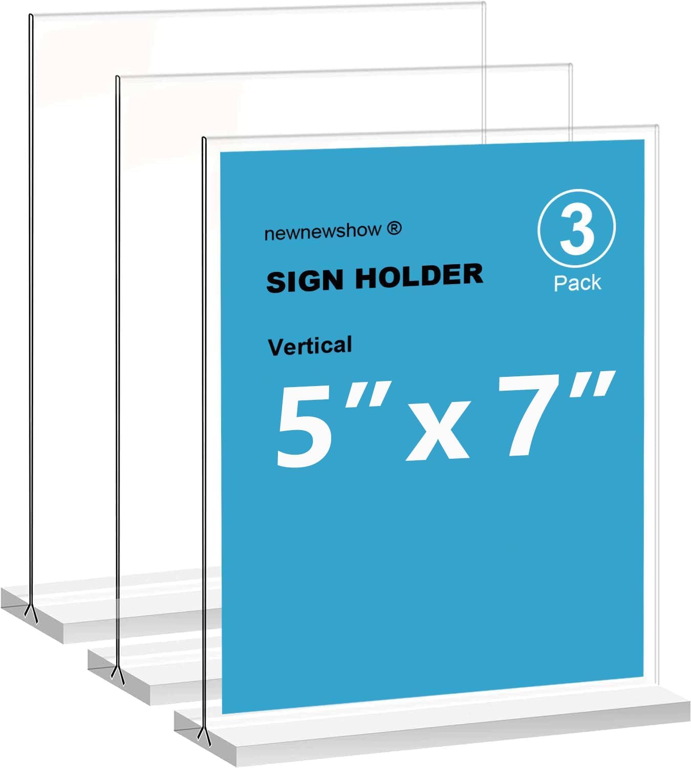 5x7 Acrylic Sign Holder 3Pack, Double-Sided Display Stand, Plastic Card Holder for Business, Office, Party